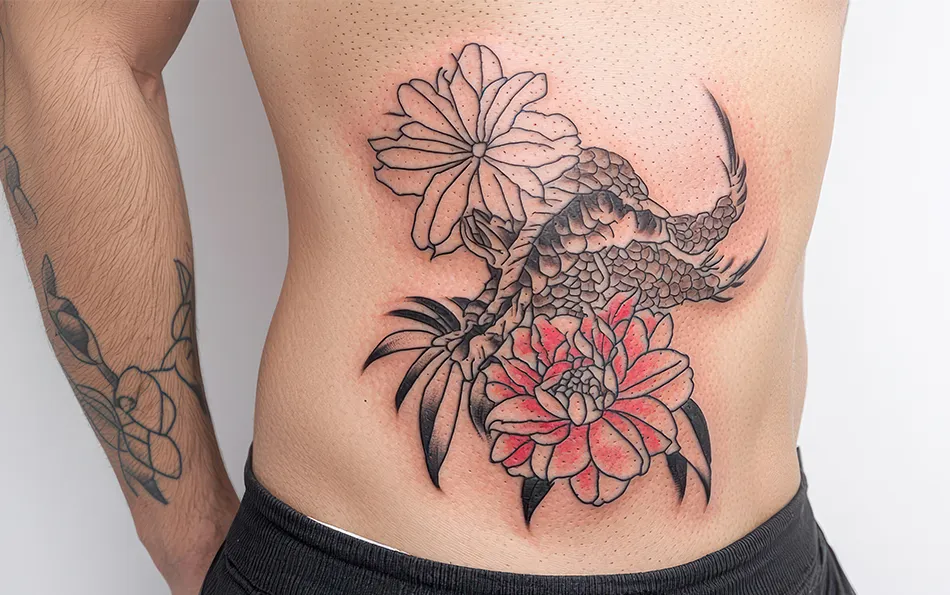 Tattoo auf dem Arm und im Bauch Bereich