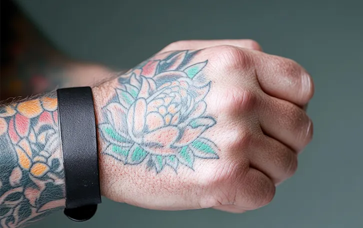 Rechte volltätowierte Hand